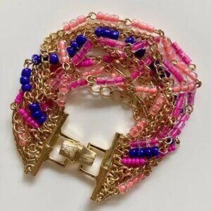 Lilly Pulitzer pink beaded gold tone multi strand bracelet NWT